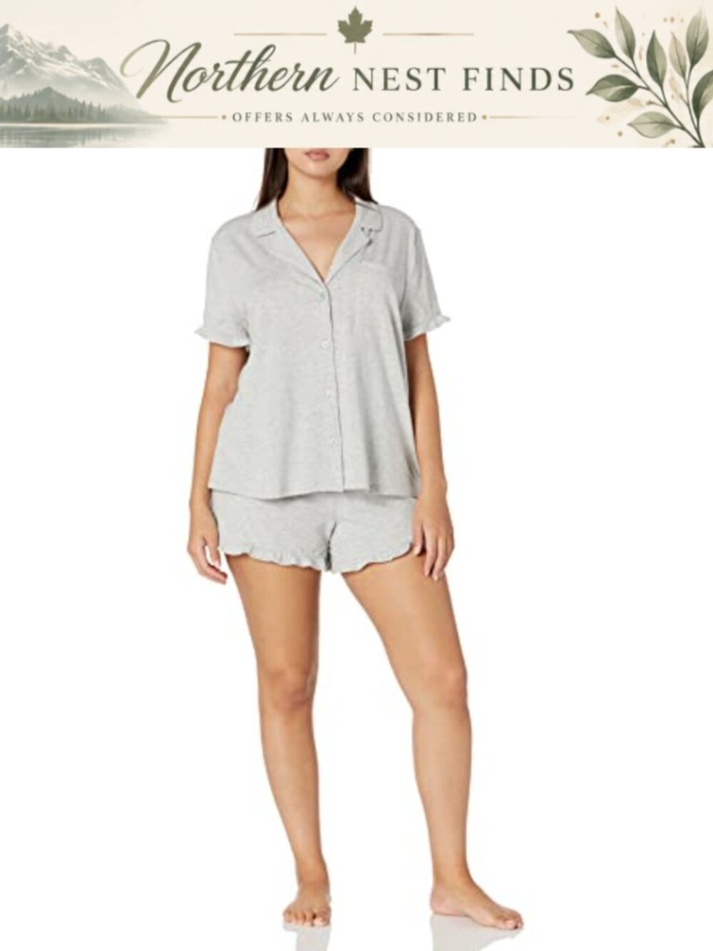 Cotton Modal Short Pajama Set Relaxed Fit Ruffle Detail Sleepwear